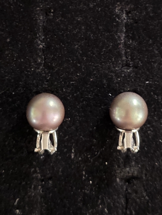 Dior Jewelry - Vintage Christian Dior Grey Faux Pearl Omega Back Earrings Silver Tone Signed